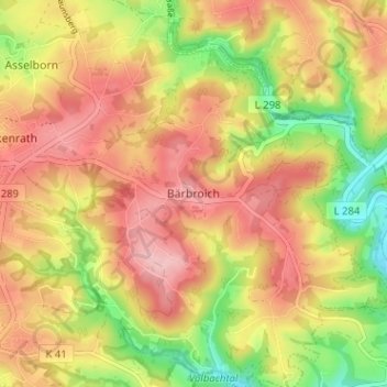 Mappa topografica Bärbroich, altitudine, rilievo