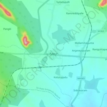 Mappa topografica Rapur, altitudine, rilievo