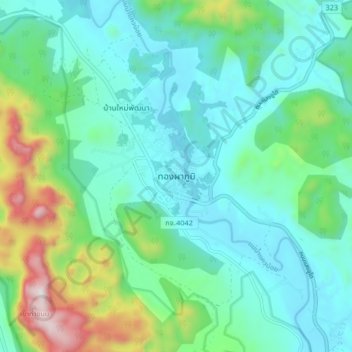 Mappa topografica Thong Pha Phum, altitudine, rilievo