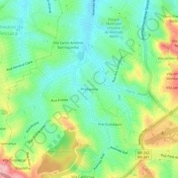 Mappa topografica Primavera, altitudine, rilievo