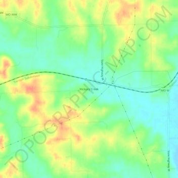 Mappa topografica Hickory Creek, altitudine, rilievo