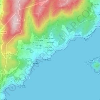 Mappa topografica O Covelo, altitudine, rilievo