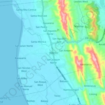 Mappa topografica Agoo, altitudine, rilievo