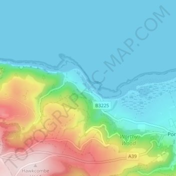 Mappa topografica Porlock Weir, altitudine, rilievo