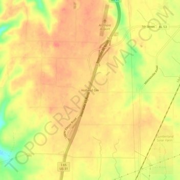 Mappa topografica Holland Gin, altitudine, rilievo
