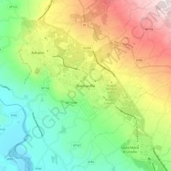 Mappa topografica Biancavilla, altitudine, rilievo