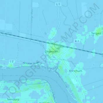 Mappa topografica Oldersum, altitudine, rilievo