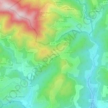 Mappa topografica Joux, altitudine, rilievo
