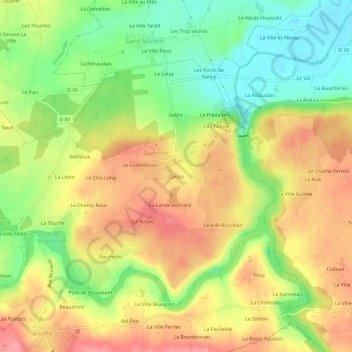 Mappa topografica Cariou, altitudine, rilievo