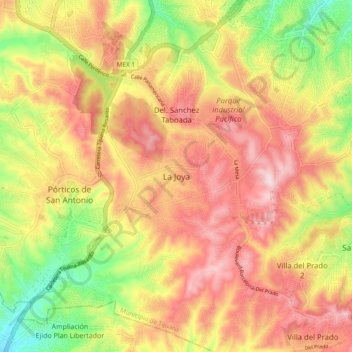 Mappa topografica La Joya, altitudine, rilievo