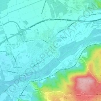 Mappa topografica Gradisca d'Isonzo, altitudine, rilievo