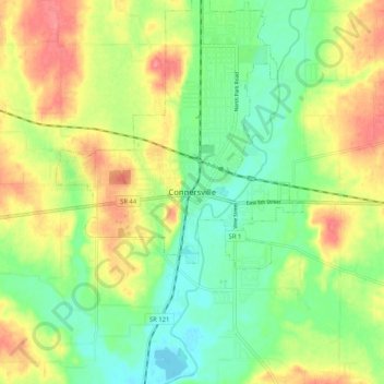Mappa topografica Connersville, altitudine, rilievo