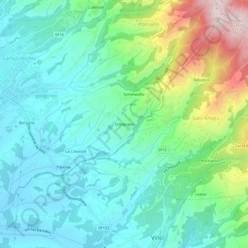 Mappa topografica Orbignano, altitudine, rilievo