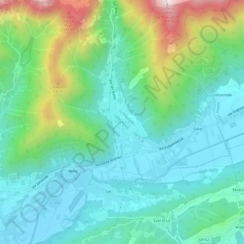 Mappa topografica Tovena, altitudine, rilievo