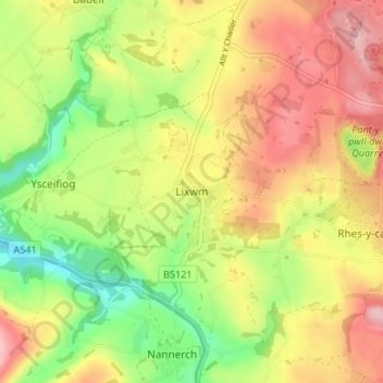 Mappa topografica Lixwm, altitudine, rilievo