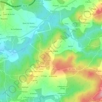 Mappa topografica O Añón de Verdillo, altitudine, rilievo