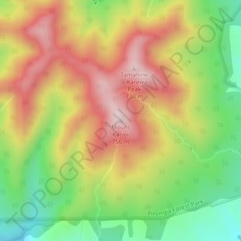 Mappa topografica Mount Karioi, altitudine, rilievo