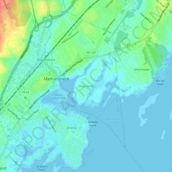 Mappa topografica Shore Acres, altitudine, rilievo