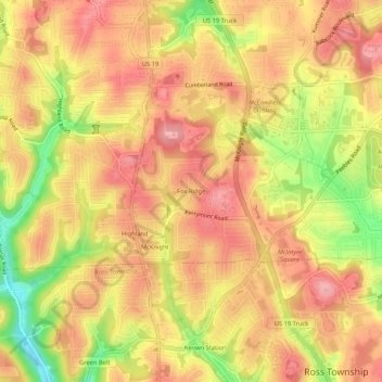 Mappa topografica Fox Ridge, altitudine, rilievo