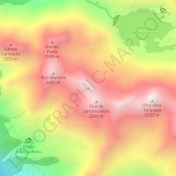 Mappa topografica Sancha Collons Norte, altitudine, rilievo