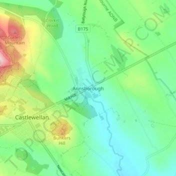 Mappa topografica Annsborough, altitudine, rilievo