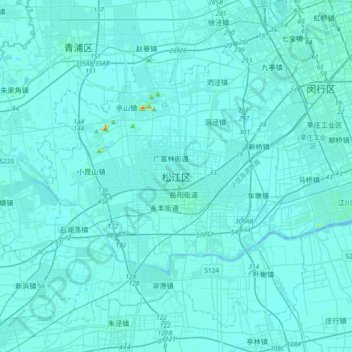 Mappa topografica 松江区, altitudine, rilievo