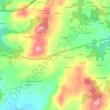 Mappa topografica A Brea, altitudine, rilievo