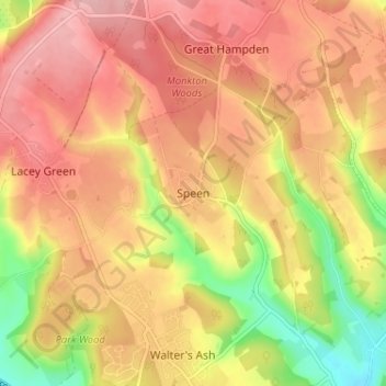 Mappa topografica Speen, altitudine, rilievo