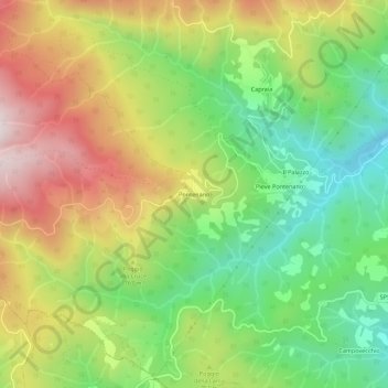 Mappa topografica Pontenano, altitudine, rilievo