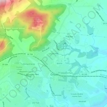 Mappa topografica Laurel Hills, altitudine, rilievo