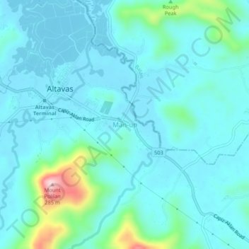 Mappa topografica Man-up, altitudine, rilievo