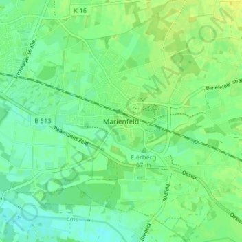Mappa topografica Marienfeld, altitudine, rilievo