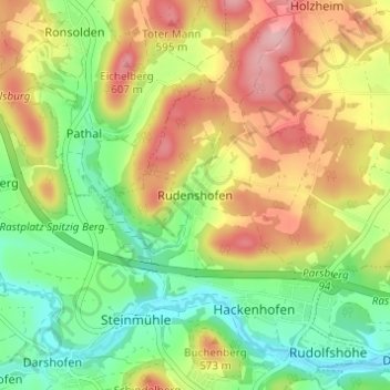 Mappa topografica Rudenshofen, altitudine, rilievo