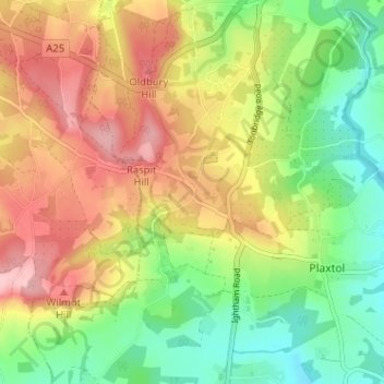 Mappa topografica Ivy Hatch, altitudine, rilievo