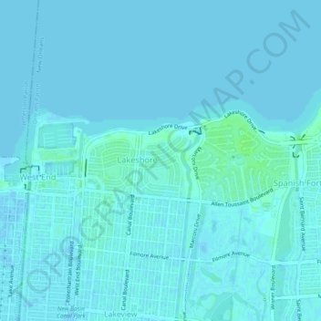 Mappa topografica Lakeshore East, altitudine, rilievo