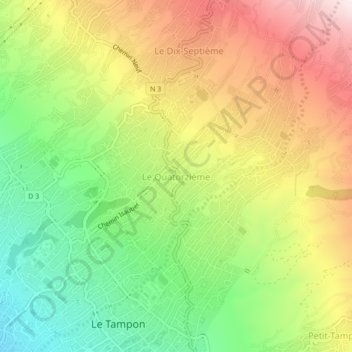 Mappa topografica Le Quatorzième, altitudine, rilievo