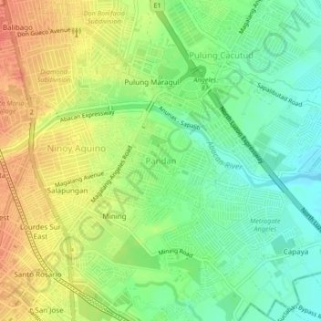 Mappa topografica Pandan, altitudine, rilievo