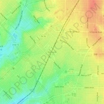 Mappa topografica Reinhardt, altitudine, rilievo