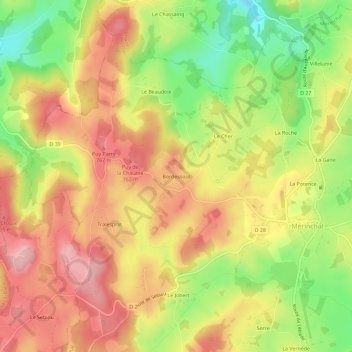 Mappa topografica Bordessoul, altitudine, rilievo