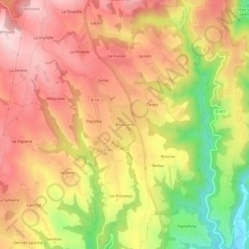 Mappa topografica Bournarel, altitudine, rilievo