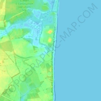 Mappa topografica Sizewell, altitudine, rilievo