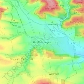 Mappa topografica Großbodungen, altitudine, rilievo
