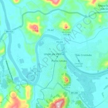 Mappa topografica União da Vitória, altitudine, rilievo