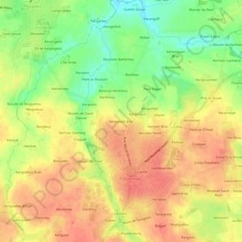 Mappa topografica Kergreach Bras, altitudine, rilievo