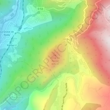 Mappa topografica Cime de Rastel, altitudine, rilievo