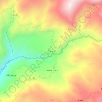 Mappa topografica Chazca, altitudine, rilievo