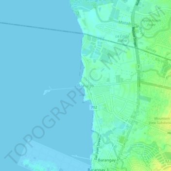Mappa topografica Banago, altitudine, rilievo