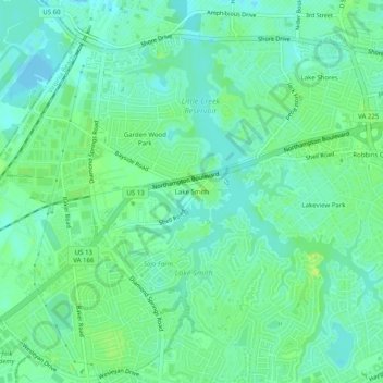 Mappa topografica Lake Smith, altitudine, rilievo