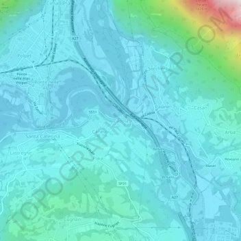 Mappa topografica Cadola, altitudine, rilievo