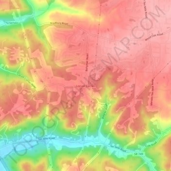 Mappa topografica Locust Corner, altitudine, rilievo